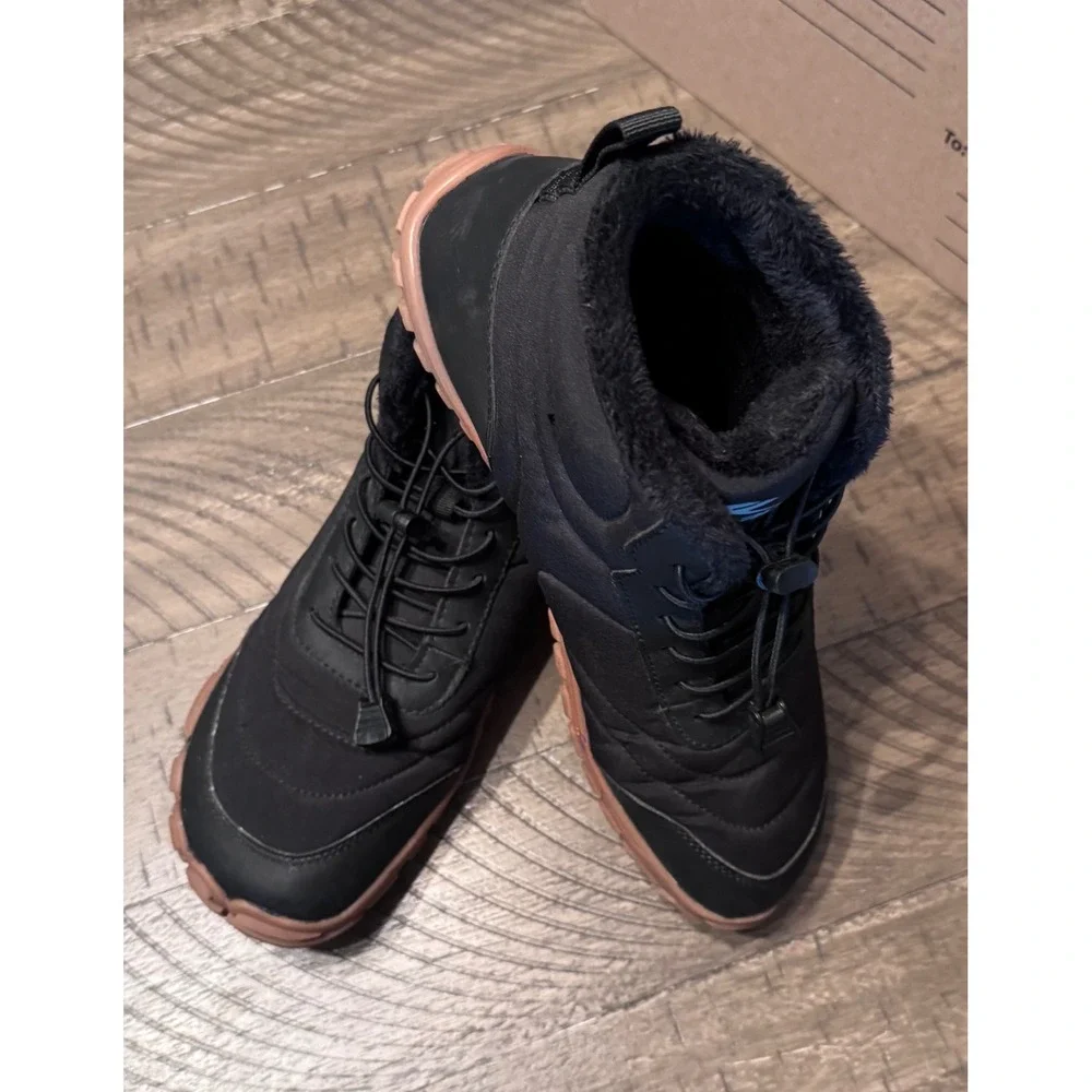 Unisex Flarut Winter Boots Black Faux Fur Lined Shoes Size 8